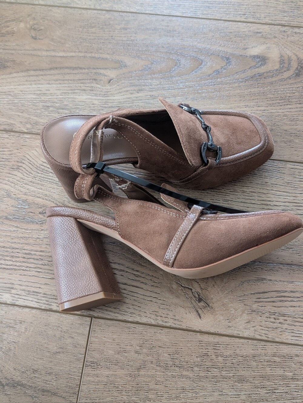 Suede Slingback Block Heel Loafers in Brown